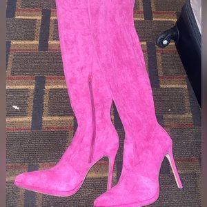 Berry pink high heel boots